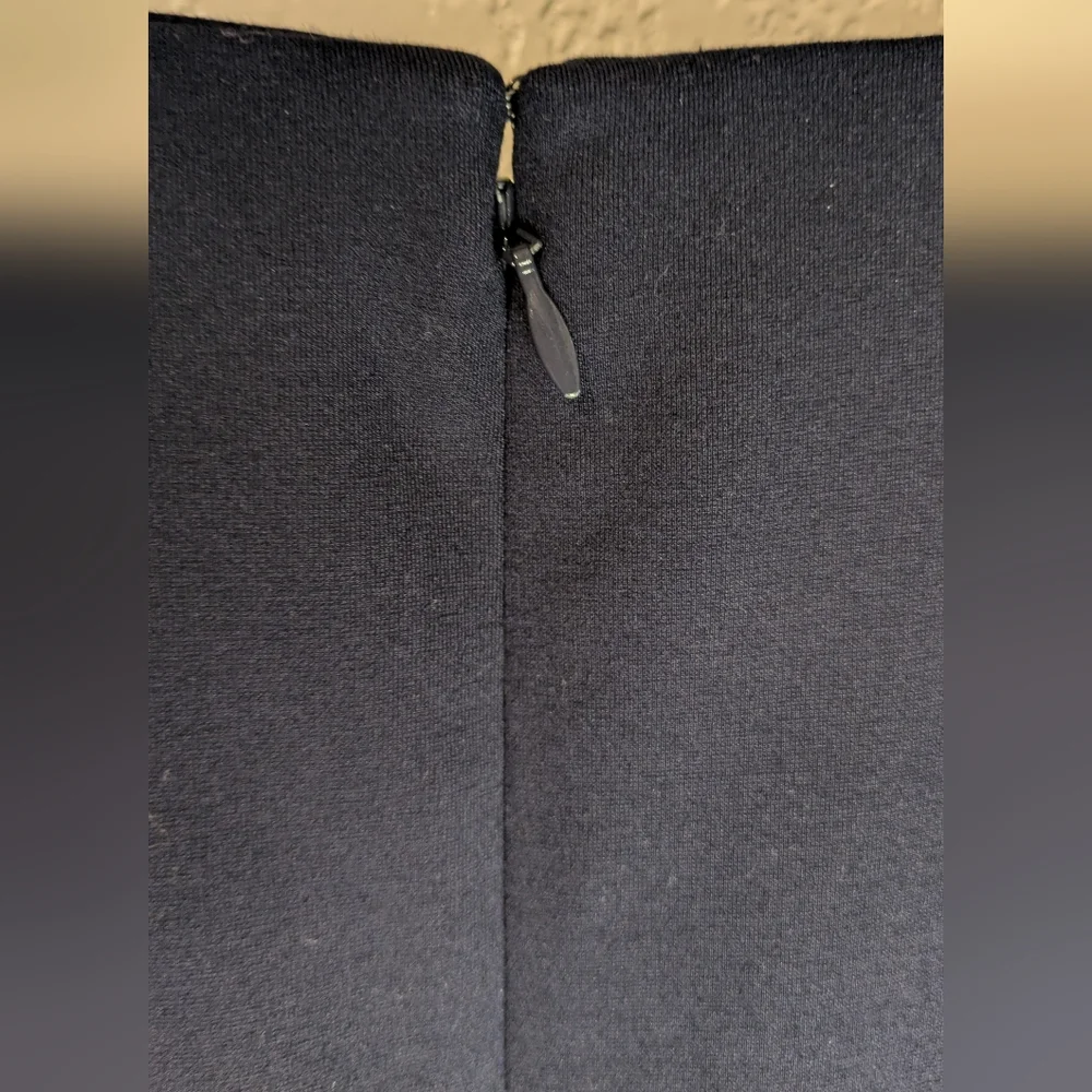 Talbot's Lace Sleeve Ponte Fit & Flare Navy Dress - Picture 5 of 8